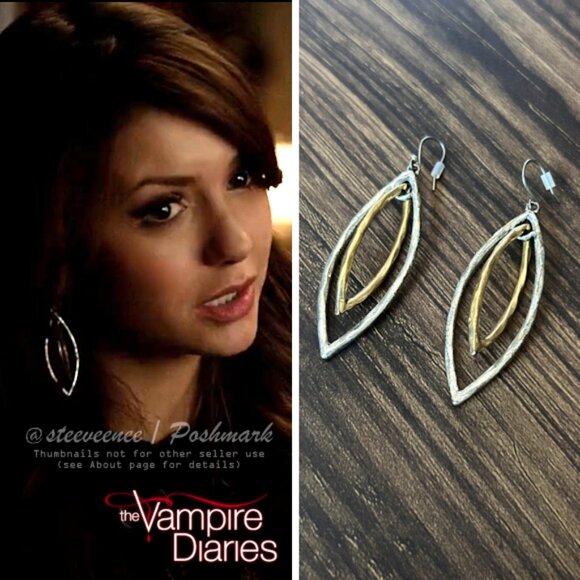 Lucky Brand Silver & Gold Tone Double Oblong Hoop Earrings ASO Katherine Pierce - Picture 1 of 9